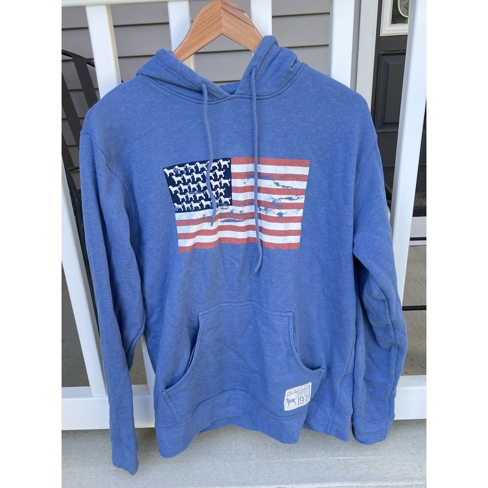 The Black Dog Vintage Style Long Sleeve American Flag Hoodie Sweatshirt Mens M